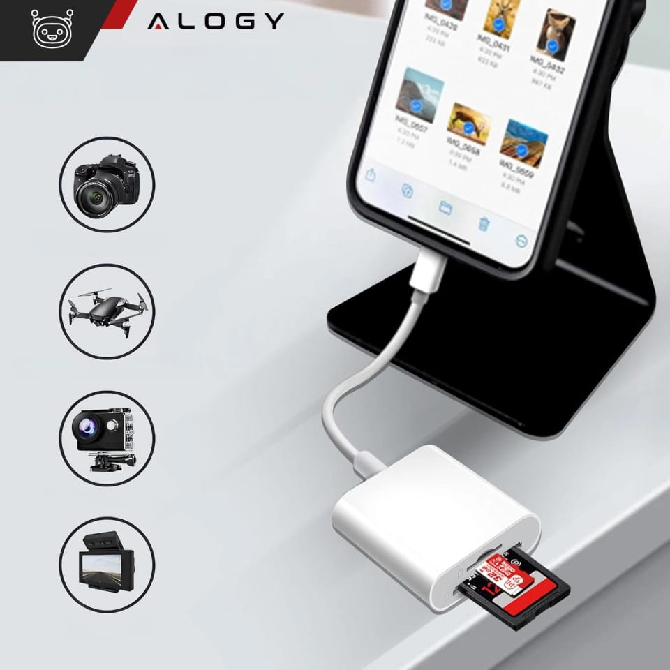 Czytnik kart pamięci Alogy SD Micro Card Reader do iPhone iPad adapter przejściówka Lightning