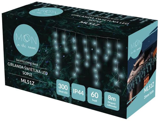 Girlanda świetlna (300 LED, 60 sopli, 8m, zimne białe)