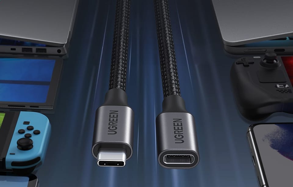 Przedłużacz USB 3.2 Ugreen US372 męski USB-C do żeński USB-C Gen 2 1m (czarny)