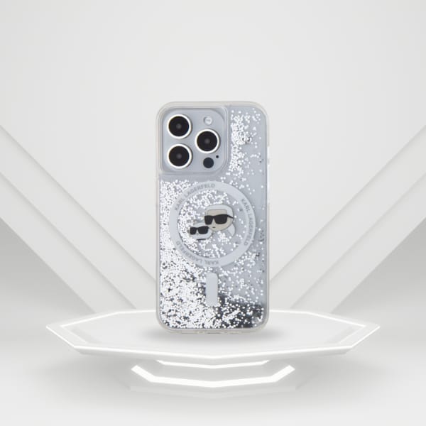 Karl Lagerfeld KLHMP15LLGKCSGH iPhone 15 Pro 6.1" hardcase transparent Liquid Glitter Karl&Choupette Head Magsafe