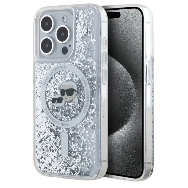 Karl Lagerfeld KLHMP15LLGKCSGH iPhone15 Pro 6.1" hardcase transparent Liquid Glitter Karl&Choupette Head Magsafe