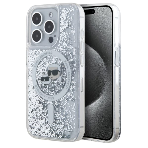 Karl Lagerfeld KLHMP15LLGKCSGH iPhone 15 Pro 6.1" hardcase transparent Liquid Glitter Karl&Choupette Head Magsafe