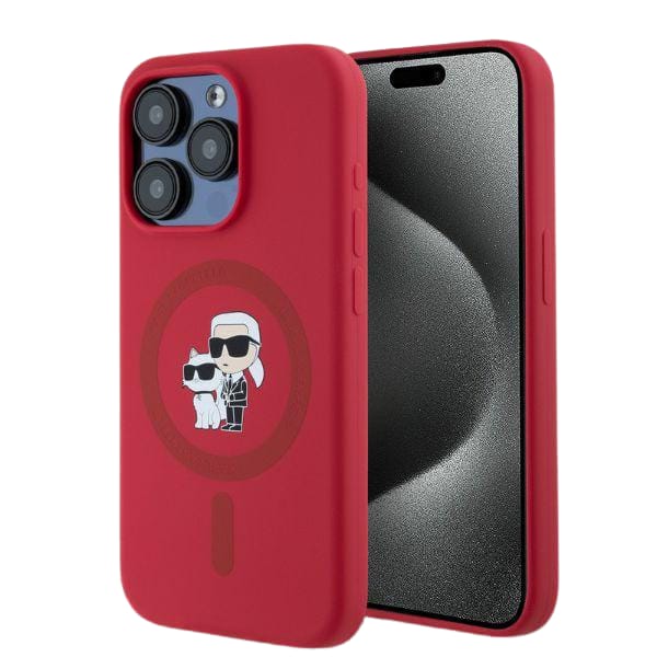 Karl Lagerfeld KLHMP15LSCMKCRHR iPhone 15 Pro 6.1" czerwony/red hardcase Silicone Karl&Choupette Heads Ring MagSafe