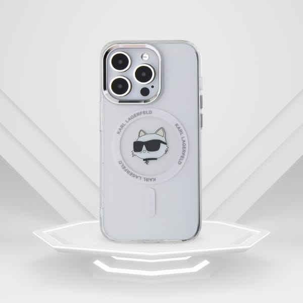 Karl Lagerfeld KLHMP14LHLSCHH iPhone 14   Pro 6.1" biały/white hardcase IML Metal Choupette Head MagSafe