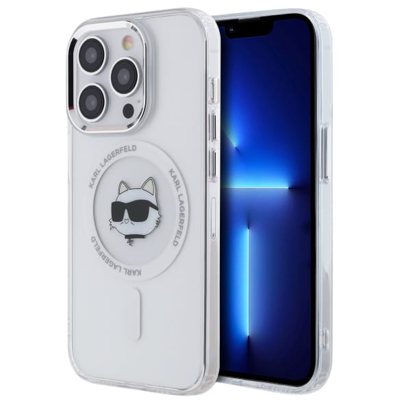 Karl Lagerfeld KLHMP14LHLSCHH iPhone 14   Pro 6.1" biały/white hardcase IML Metal Choupette Head MagSafe