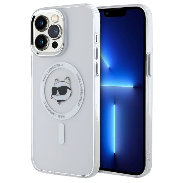 Karl Lagerfeld KLHMP13XHLSCHH iPhone 13   Pro Max 6.7" biały/white hardcase IML Metal Choupette Head MagSafe