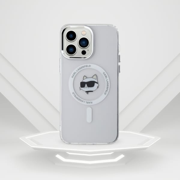 Karl Lagerfeld KLHMP13XHLSCHH iPhone 13   Pro Max 6.7" biały/white hardcase IML Metal Choupette Head MagSafe