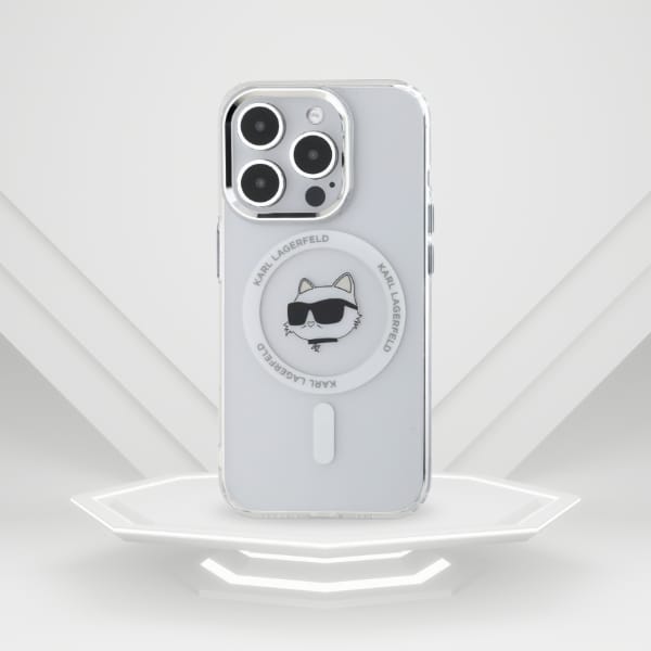 Karl Lagerfeld KLHMP15LHLSCHH iPhone 15   Pro 6.1" biały/white hardcase IML Metal Choupette Head MagSafe