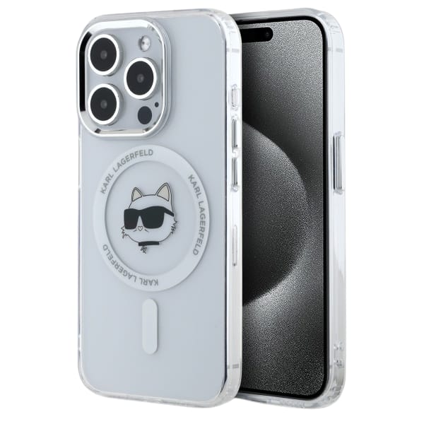 Karl Lagerfeld KLHMP15LHLSCHH iPhone 15   Pro 6.1" biały/white hardcase IML Metal Choupette Head MagSafe