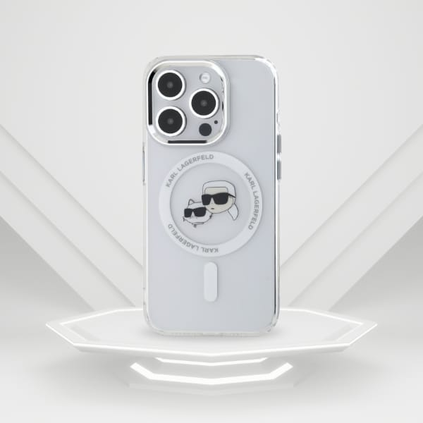 Karl Lagerfeld KLHMP15LHLSKCH iPhone 15   Pro 6.1" biały/white hardcase IML Metal Karl&Choupette Head MagSafe