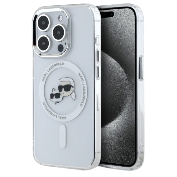 Karl Lagerfeld KLHMP15LHLSKCH iPhone 15   Pro 6.1" biały/white hardcase IML Metal Karl&Choupette Head MagSafe