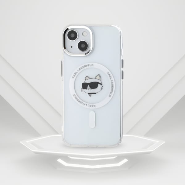 Karl Lagerfeld KLHMP15SHLSCHH iPhone 15   6.1" biały/white hardcase IML Metal Choupette Head MagSafe