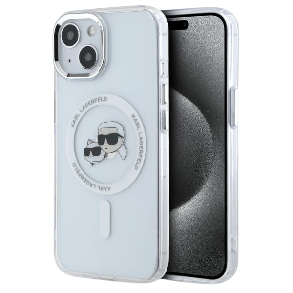 Karl Lagerfeld KLHMP15SHLSKCH iPhone 15   6.1" biały/white hardcase IML Metal Karl&Choupette Head MagSafe