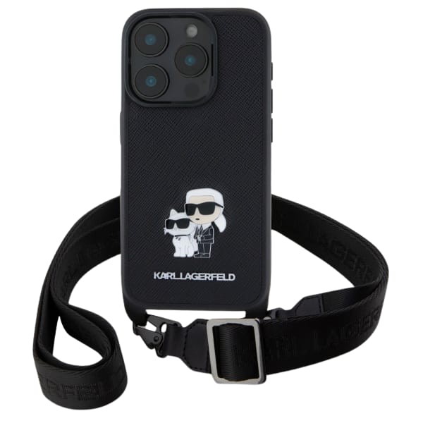 Karl Lagerfeld KLHCP16XSAKCPBK iPhone 16  Pro Max 6.9" czarny/black hardcase Saffiano Karl&Choupette Metal Pin CBDY Strap