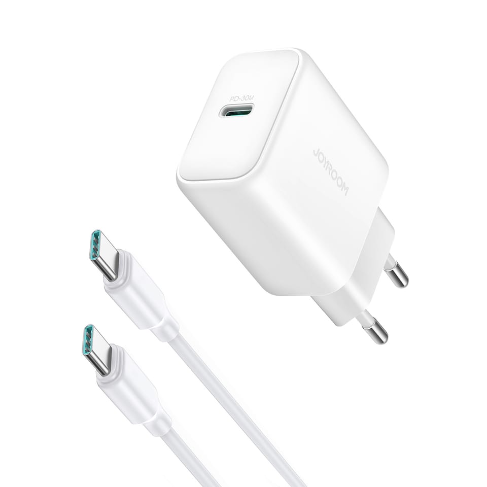 Ładowarka sieciowa Joyroom JR-TCF24 z portem USB-C 30W z obsługą PD, QC, SFC na białym tle