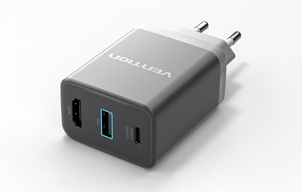 Ładowarka sieciowa Vention FJAH0-EU USB(C+A)+HDMI GaN (60W/5W/4K@60Hz) (szara)