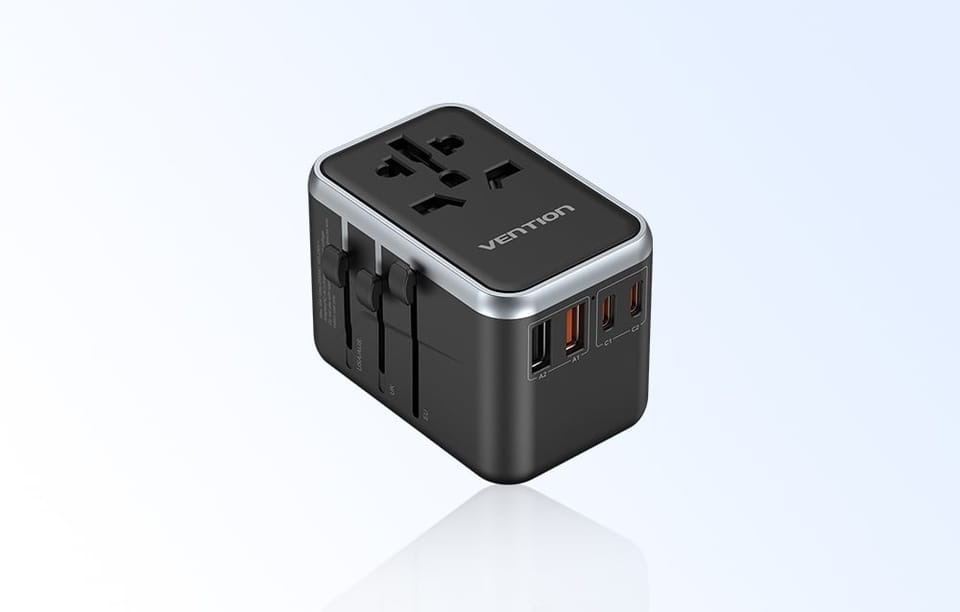 Adapter podróżny uniwersalny 65W Vention FJFB0 GaN 2xUSB-C 2xUSB-A (czarny)