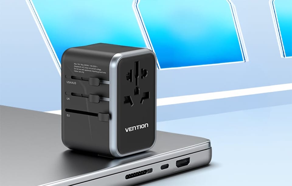 Adapter podróżny uniwersalny 65W Vention FJFB0 GaN 2xUSB-C 2xUSB-A (czarny)