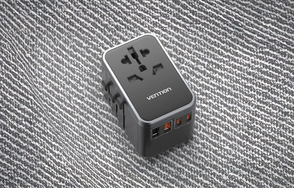 Adapter podróżny uniwersalny 65W Vention FJFB0 GaN 2xUSB-C 2xUSB-A (czarny)