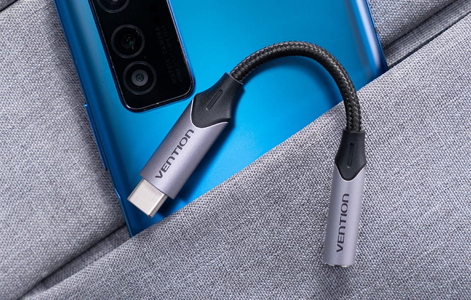 Adapter Vention BGMHF USB-C M do 3.5mm Jack 1M (szary)