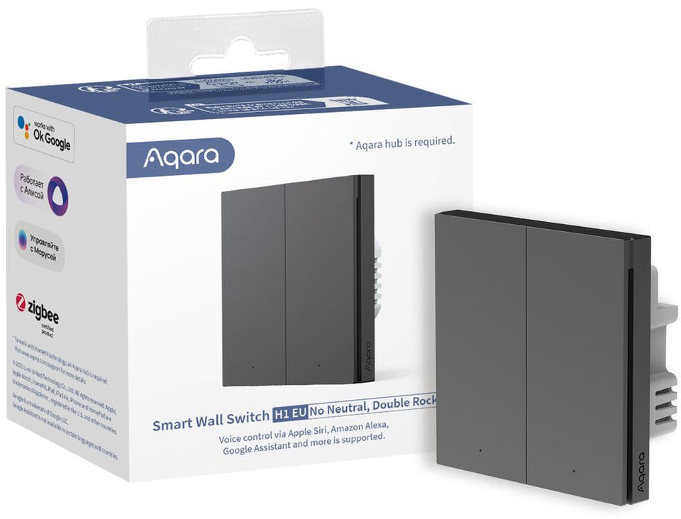 AQARA SMART WALL SWITCH H1 GREY (NO NEUTRAL, DOUBLE ROCKER)