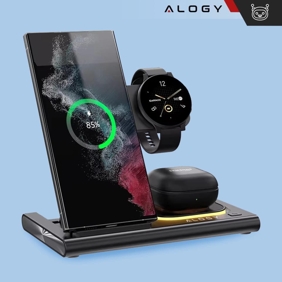 Ładowarka bezprzewodowa dla Samsung: Stacja ładowania bezprzewodowa 3 w 1 do Samsung Galaxy Watch 7/6/5/4/3 Pro Classic, Galaxy Buds do S25 Ultra, S24 , S23, S22, S21, S20, Note 20/10, Z Fold