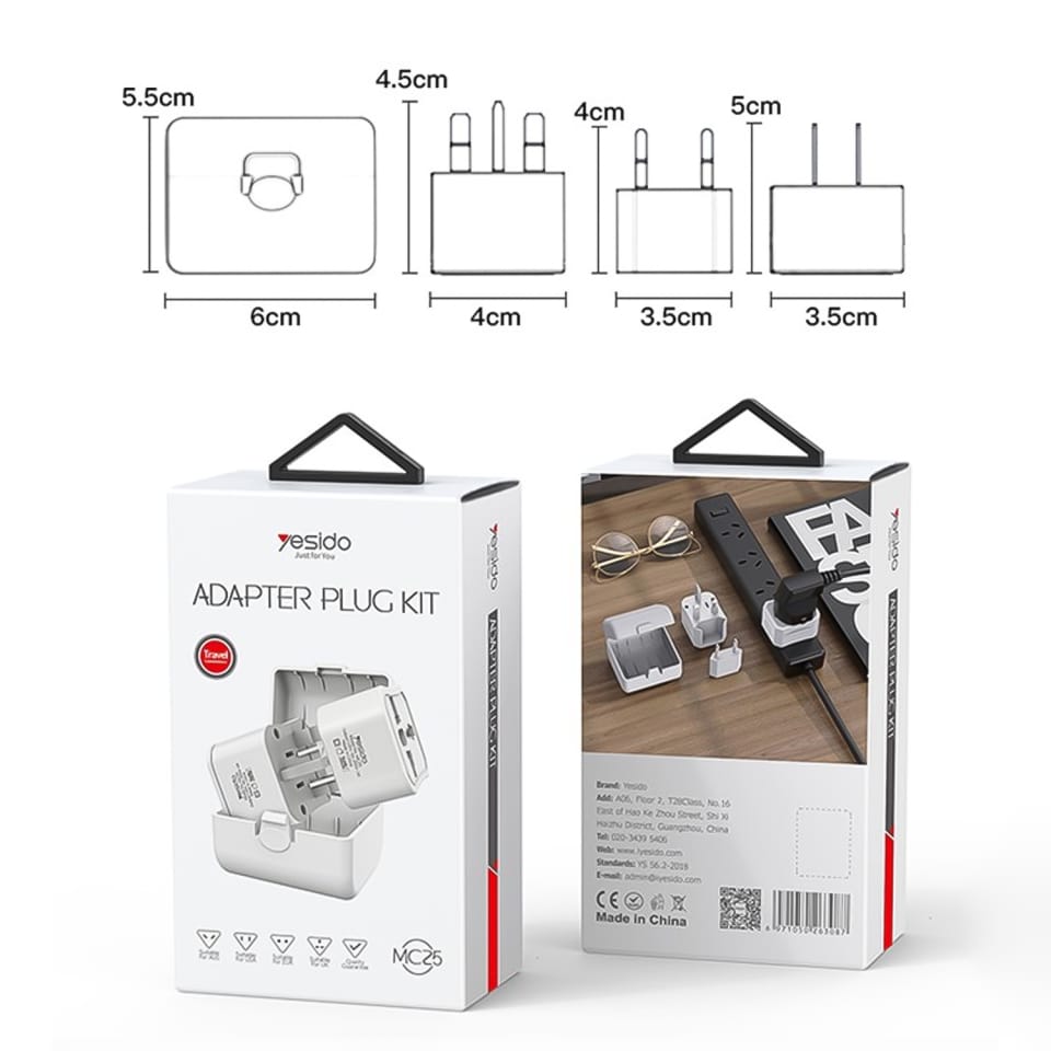 Adapter podróżny przejściówka Uniwersalna 750W zestaw wtyczek do gniazdka Adapter Plug Kit CN US EU UK Biały