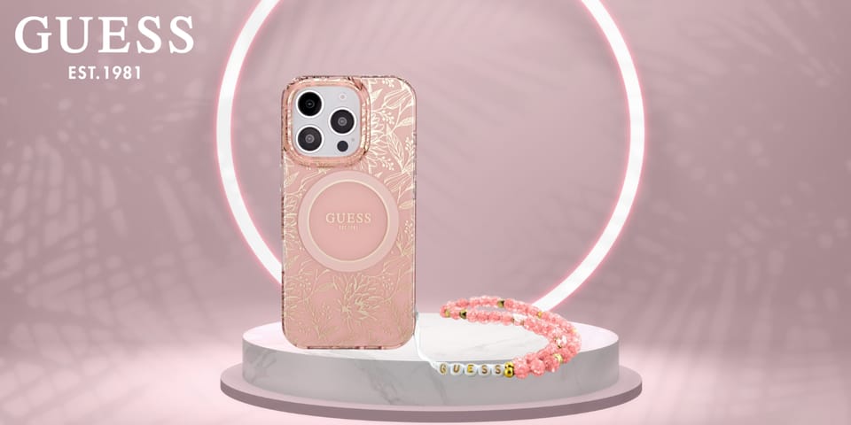 Guess GUHMP16XHCPOFPP iPhone 16 Pro Max   6.9" różowy/pink hardcase IML Flowers Allover Electro With Pearl Strap MagSafe