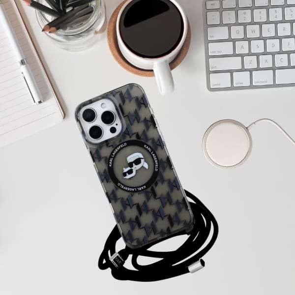 Karl Lagerfeld KLHMP16XHCKCKLCK iPhone    16 Pro Max 6.9" czarny/black hardcase IML Crossbody Monogram Karl & Choupette Head MagSafe