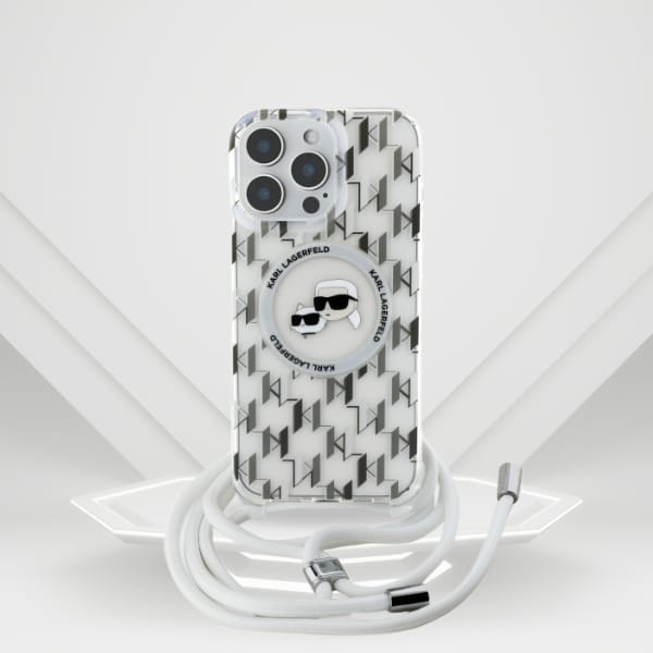 Karl Lagerfeld KLHMP16XHCKCKLCT iPhone    16 Pro Max 6.9" transparent hardcase IML Crossbody Monogram Karl & Choupette Head MagSafe