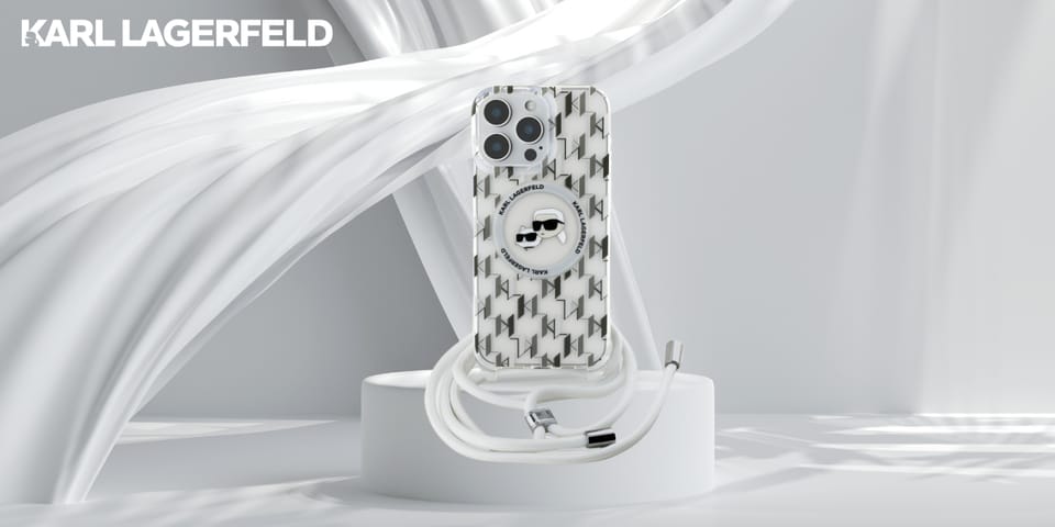 Karl Lagerfeld KLHMP16XHCKCKLCT iPhone    16 Pro Max 6.9" transparent hardcase IML Crossbody Monogram Karl & Choupette Head MagSafe