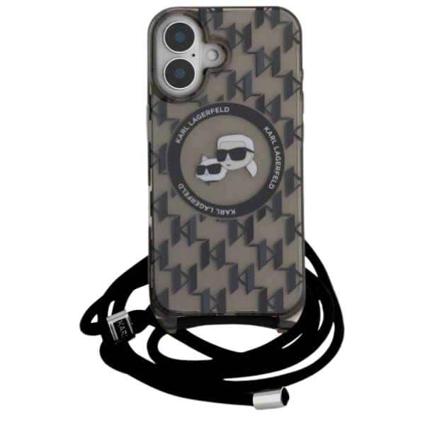 Karl Lagerfeld KLHMP16SHCKCKLCK iPhone    16 6.1" czarny/black hardcase IML Crossbody Monogram Karl & Choupette Head MagSafe