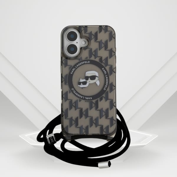 Karl Lagerfeld KLHMP16SHCKCKLCK iPhone    16 6.1" czarny/black hardcase IML Crossbody Monogram Karl & Choupette Head MagSafe