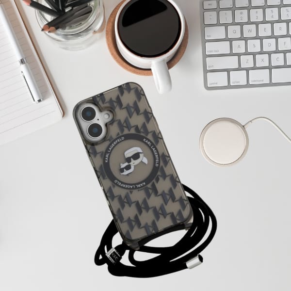 Karl Lagerfeld KLHMP16SHCKCKLCK iPhone    16 6.1" czarny/black hardcase IML Crossbody Monogram Karl & Choupette Head MagSafe