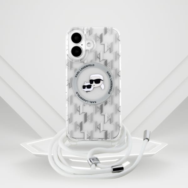 Karl Lagerfeld KLHMP16SHCKCKLCT iPhone    16 6.1" transparent hardcase IML Crossbody Monogram Karl & Choupette Head MagSafe