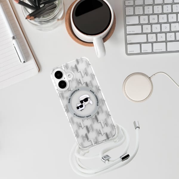 Karl Lagerfeld KLHMP16SHCKCKLCT iPhone    16 6.1" transparent hardcase IML Crossbody Monogram Karl & Choupette Head MagSafe