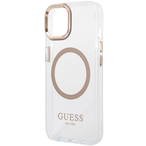 Guess GUHMP15MHTRMD iPhone 15 Plus / 14 Plus 6.7" złoty/gold hard case Metal Outline Magsafe