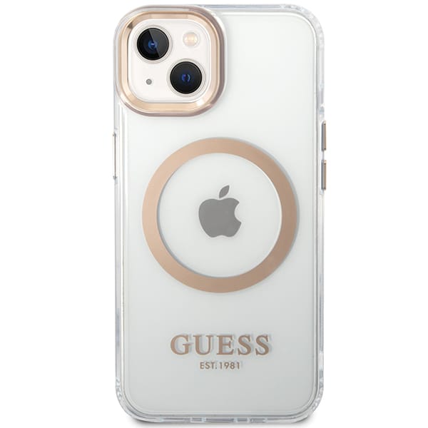 Guess GUHMP15MHTRMD iPhone 15 Plus / 14 Plus 6.7" złoty/gold hard case Metal Outline Magsafe