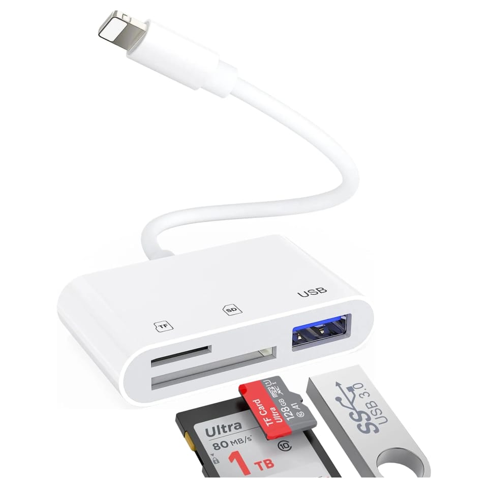 Czytnik kart pamięci SD TF USB Alogy adapter ze złączem Lightning do Apple iPhone iPad Biały