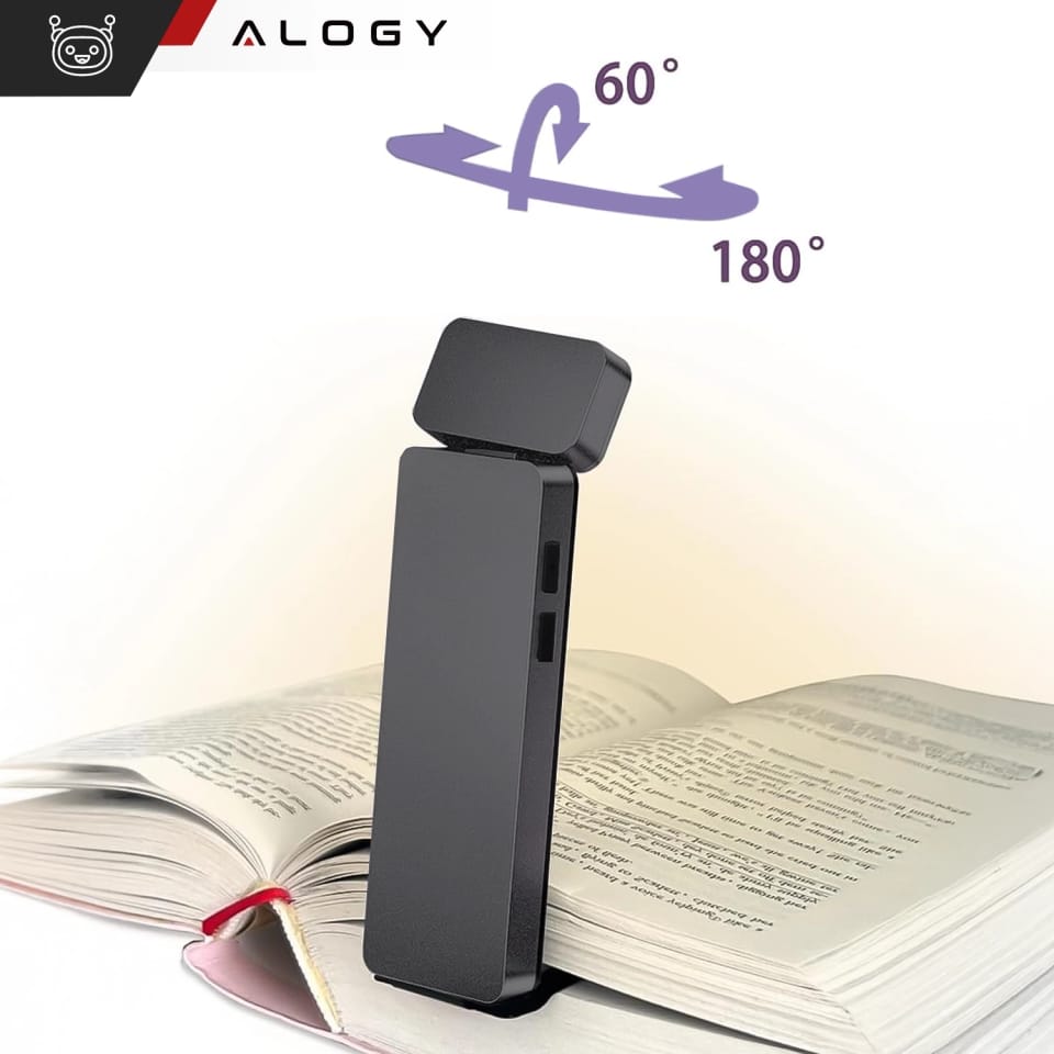 Lampka LED do czytania Alogy Clip Lamp Lampa z klipsem do książki na książkę 15 trybów akumulator Szara