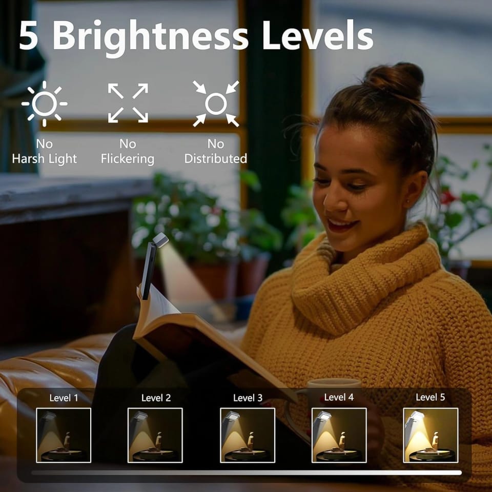 Lampka LED do czytania Alogy Clip Lamp Lampa z klipsem do książki na książkę 15 trybów akumulator Szara