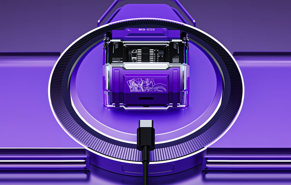 Słuchawki TWS Transformers MG-C03 Bluetooth 5.3, 13mm, 5h, Fioletowe