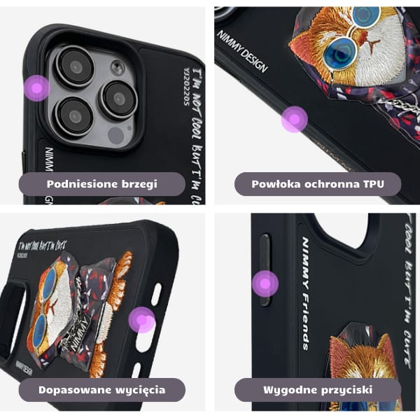 Nimmy etui iPhone 15 Pro 6.1"            czarny/black Glasses Cool Cat