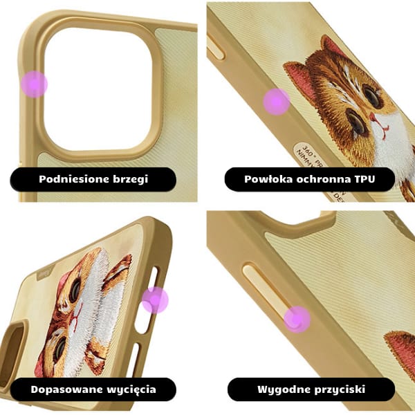 Nimmy etui iPhone 15 Pro 6.1" khaki Big  Eyed Pet 2.0 Cat