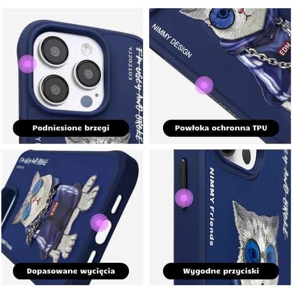 Nimmy etui iPhone 15 Pro 6.1"            niebieski/blue Glasses Cool Cat