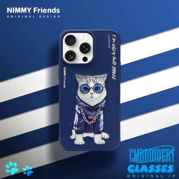 Nimmy etui iPhone 15 Pro 6.1"            niebieski/blue Glasses Cool Cat