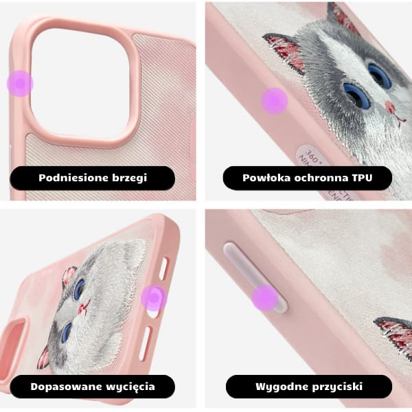 Nimmy etui iPhone 16 Pro 6.3 różowy/pink Big Eyed Pet 2.0 Cat