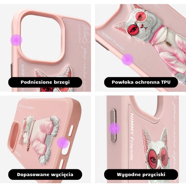 Nimmy etui iPhone 16 6.1" różowy/pink    Glasses Cool Cat
