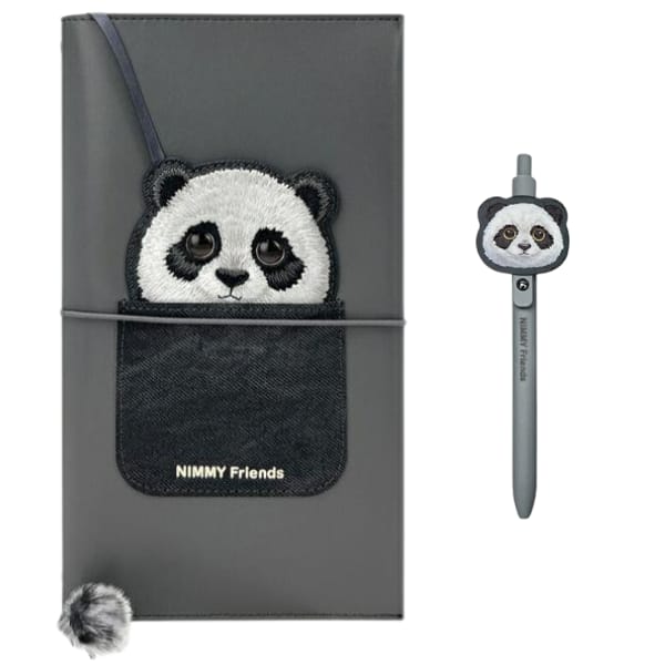 Nimmy Zestaw 2w1 notatnik + długopis     czarny/black Big Eyed Pet 2.0 Panda