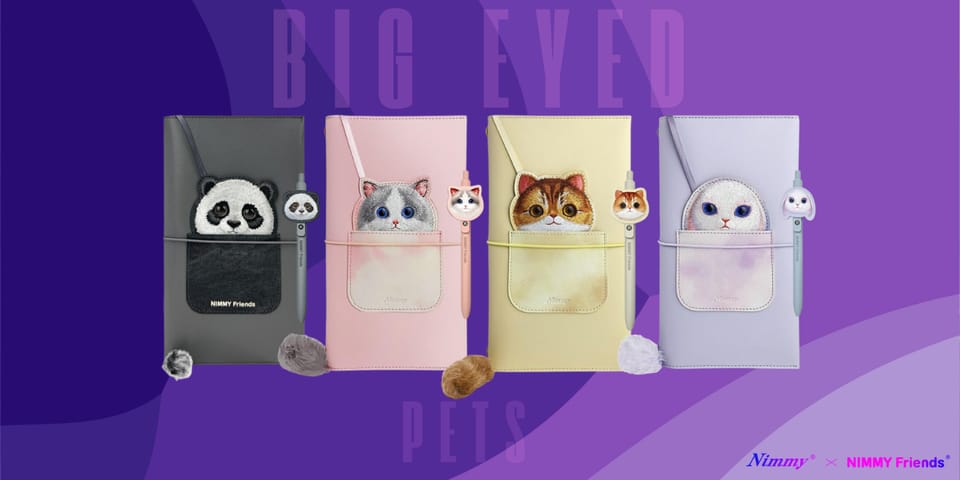 Nimmy Zestaw 2w1 notatnik + długopis     fioletowy/purple Big Eyed Pet 2.0 Rabbit
